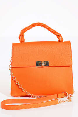 Örgü Kulp Omuz Çantası Oranj - Thumbnail