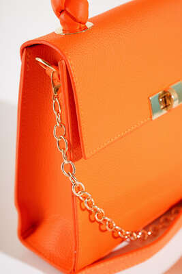 Örgü Kulp Omuz Çantası Oranj - Thumbnail