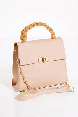 Örgü Kulp Omuz Çantası Latte - Thumbnail