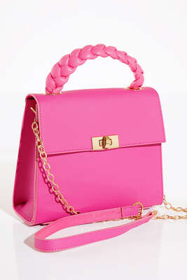 Örgü Kulp Omuz Çantası Fusya - Thumbnail