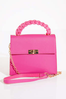 Örgü Kulp Omuz Çantası Fusya - Thumbnail