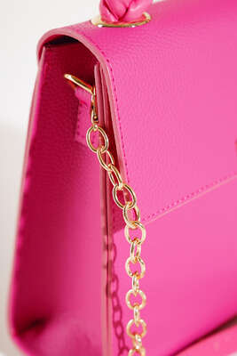 Örgü Kulp Omuz Çantası Fusya - Thumbnail