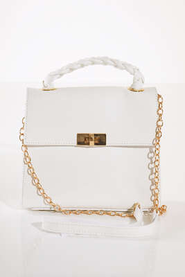 Örgü Kulp Omuz Çantası Ekru - Thumbnail