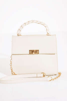 Örgü Kulp Omuz Çantası Bej - Thumbnail