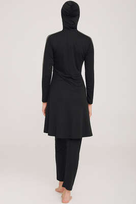 Metal Armalı Likralı Tesettür Mayo Siyah - Thumbnail