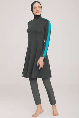 Pazarium - Metal Armalı Likralı Tesettür Mayo Antrasit