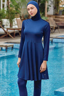 Pazarium - Metal Armalı Likralı Tesettür Mayo Açık Lacivert