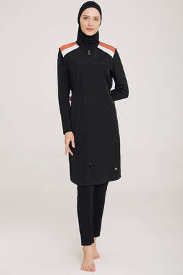 Omzu Şerit Detaylı Tesettür Mayo Siyah - Thumbnail