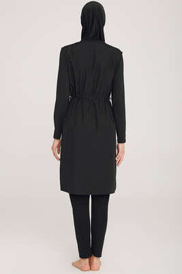 Omzu Şerit Detaylı Tesettür Mayo Siyah - Thumbnail