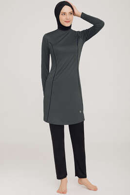 Yanı Çizgi Detaylı Tesettür Mayo Antrasit - Thumbnail