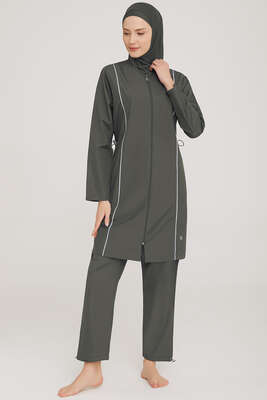 Metal Armalı Fermuarlı Tesettür Mayo Antrasit - Thumbnail