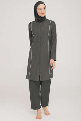 Metal Armalı Fermuarlı Tesettür Mayo Antrasit - Thumbnail