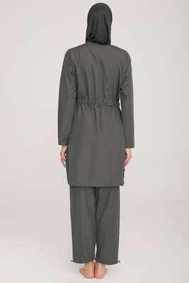 Metal Armalı Fermuarlı Tesettür Mayo Antrasit - Thumbnail