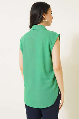 Önü Dantel Sıfır Kol Gömlek Yeşil - Thumbnail