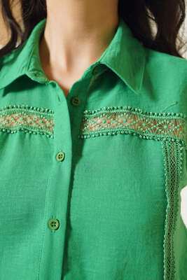 Önü Dantel Sıfır Kol Gömlek Yeşil - Thumbnail