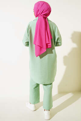 Çift Cepli Keten Ayrobin Takım Mint Yeşili - Thumbnail