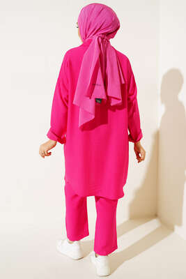 Çift Cepli Keten Ayrobin Takım Fusya - Thumbnail