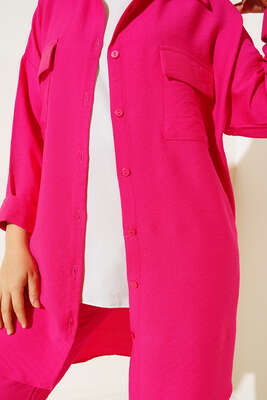 Çift Cepli Keten Ayrobin Takım Fusya - Thumbnail