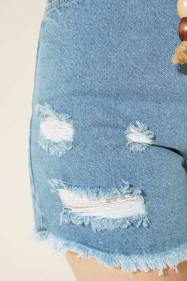 Lazer Kesim Sökük Jean Şort Kot - Thumbnail