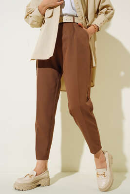 Havuç Paça Pantolon Kahve - Thumbnail