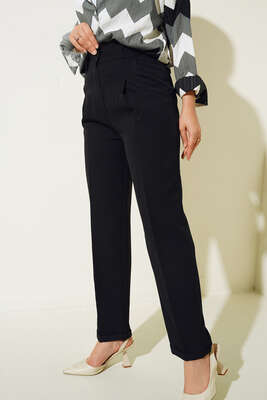 Yan Cep Pile Detaylı Duble Paça Pantolon Siyah - Thumbnail