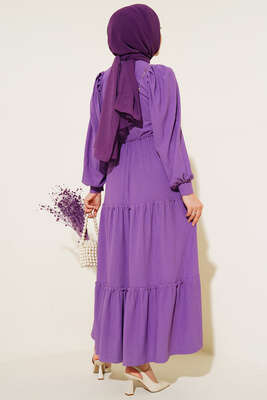 Bel Lastikli Kat Kat Lola Elbise Lila - Thumbnail