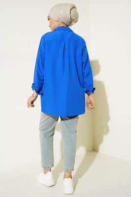 Yanları Çıt Çıt Düğmeli Gömlek Saks - Thumbnail