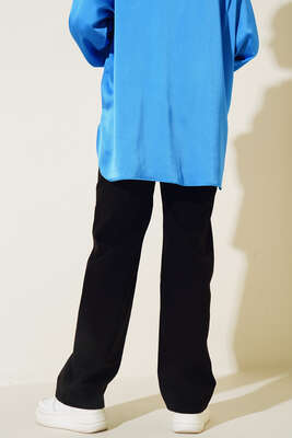 İki Düğmeli Beli Lastikli Pantolon Siyah - Thumbnail