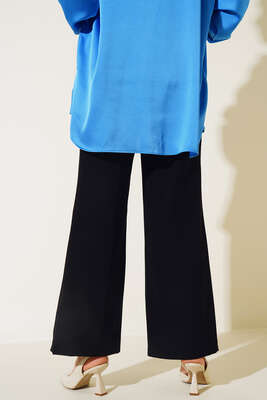 Beli Cırtlı Bol Paça Pantolon Siyah - Thumbnail