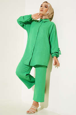 Pazarium - Düğmeli Keten İkili Takım Benetton