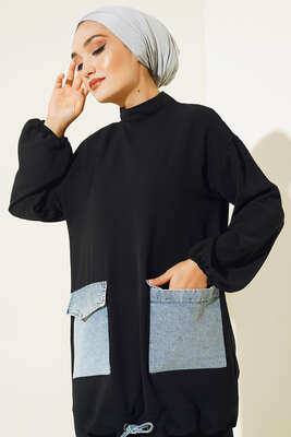 Kot Cep Detaylı İkili Takım Siyah - Thumbnail