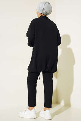 Kot Cep Detaylı İkili Takım Siyah - Thumbnail