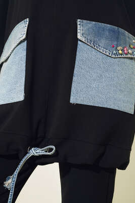 Kot Cep Detaylı İkili Takım Siyah - Thumbnail