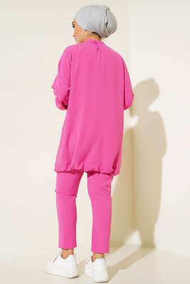 Kot Cep Detaylı İkili Takım Pembe - Thumbnail