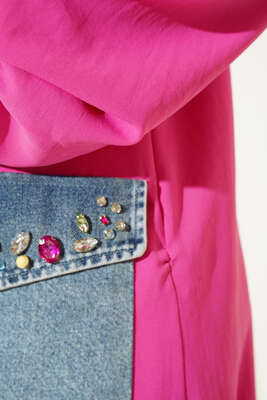 Kot Cep Detaylı İkili Takım Pembe - Thumbnail