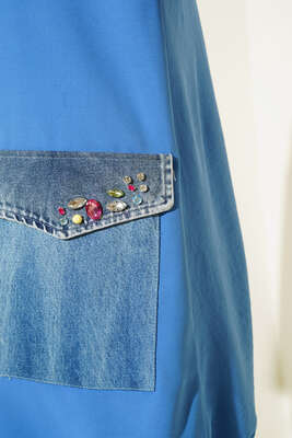 Kot Cep Detaylı İkili Takım İndigo - Thumbnail