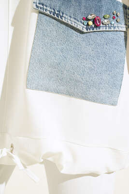 Kot Cep Detaylı İkili Takım Beyaz - Thumbnail