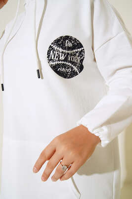 Newyork İki İpli Kapşonlu Tunik Beyaz - Thumbnail