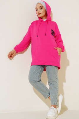 Newyork İki İpli Kapşonlu Tunik Fuşya - Thumbnail