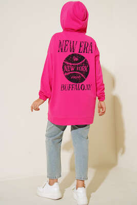 Newyork İki İpli Kapşonlu Tunik Fuşya - Thumbnail