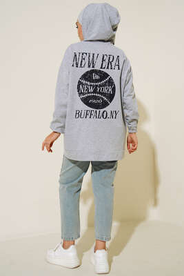 Newyork İki İpli Kapşonlu Tunik Gri - Thumbnail