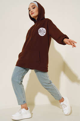 Newyork İki İpli Kapşonlu Tunik Kahve - Thumbnail