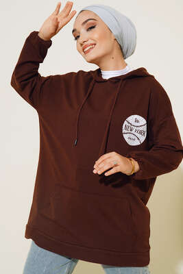 Newyork İki İpli Kapşonlu Tunik Kahve - Thumbnail