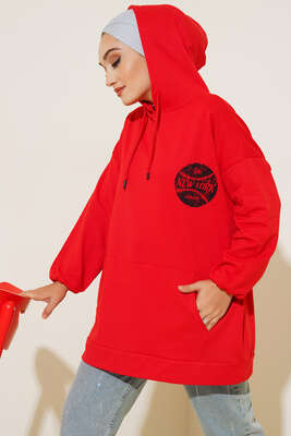 Newyork İki İpli Kapşonlu Tunik Kırmızı - Thumbnail