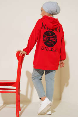 Newyork İki İpli Kapşonlu Tunik Kırmızı - Thumbnail