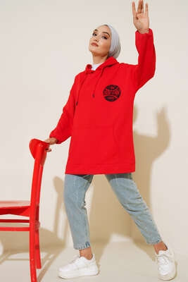 Newyork İki İpli Kapşonlu Tunik Kırmızı - Thumbnail