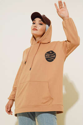 Newyork İki İpli Kapşonlu Tunik Latte - Thumbnail