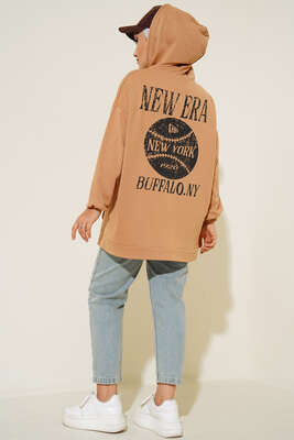 Newyork İki İpli Kapşonlu Tunik Latte - Thumbnail