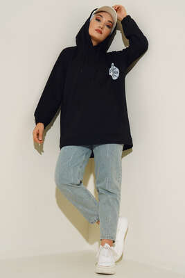 Newyork İki İpli Kapşonlu Tunik Siyah - Thumbnail