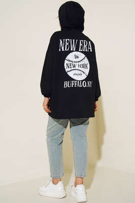 Newyork İki İpli Kapşonlu Tunik Siyah - Thumbnail